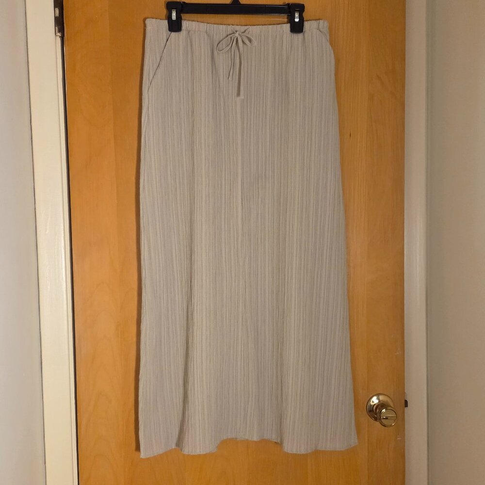 Joie Elastic Drawstring Crinkle Maxi Slip Skirt Size M Tan Pockets Boho Peasant